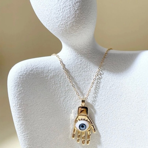 Realistic Evil Eye Hamsa~ Hand of Fatima Miriam Hamesh God Blue Eyeball Necklace - Picture 3 of 13